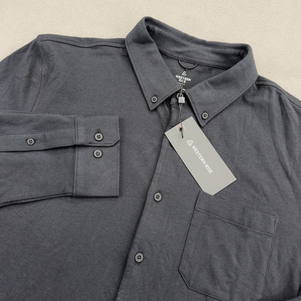 Western Rise X Cotton Button Down Shirt Mens L Black Slim Fit Odor Resistant